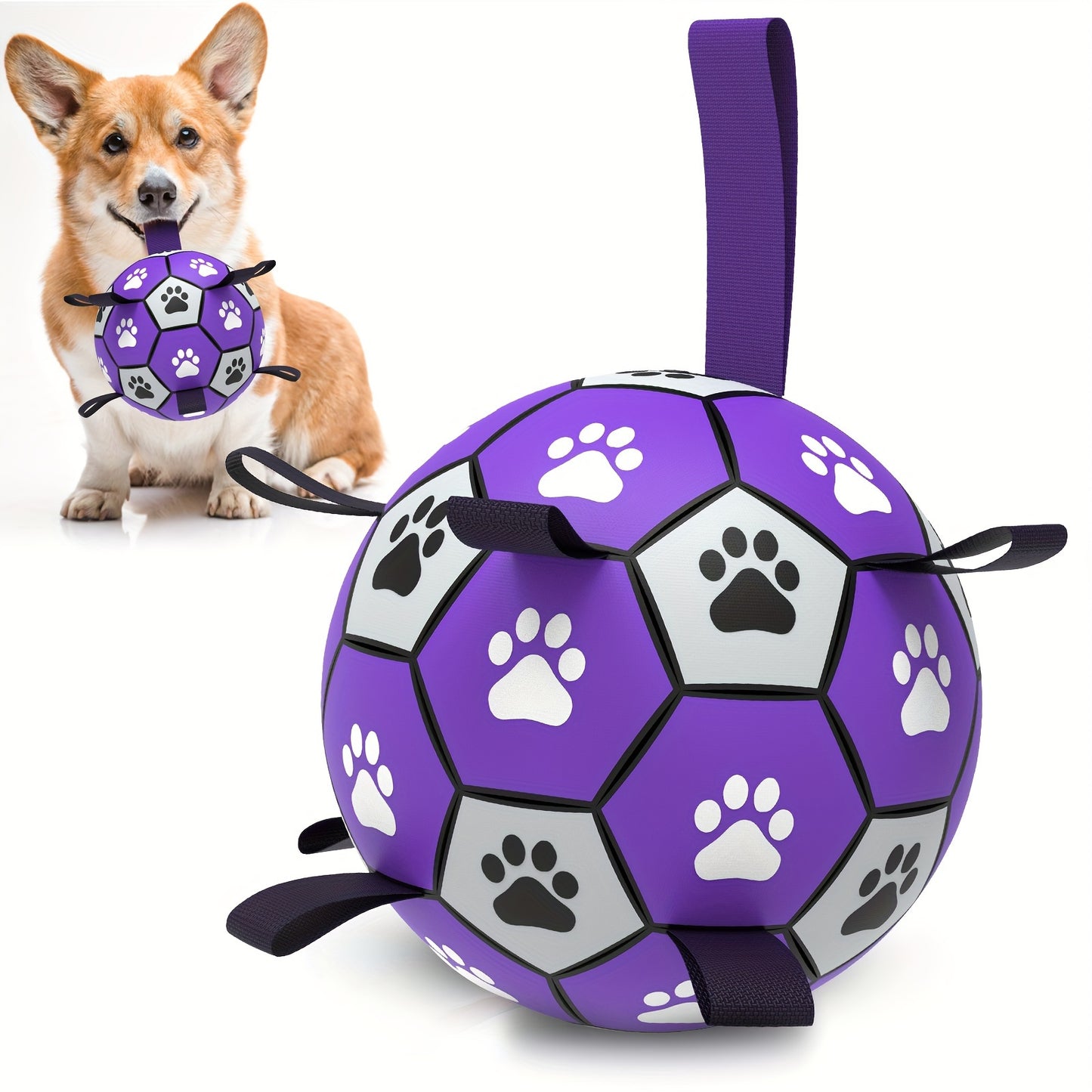 Ballon de Football pour Chien avec Poignées - Violet & Noir