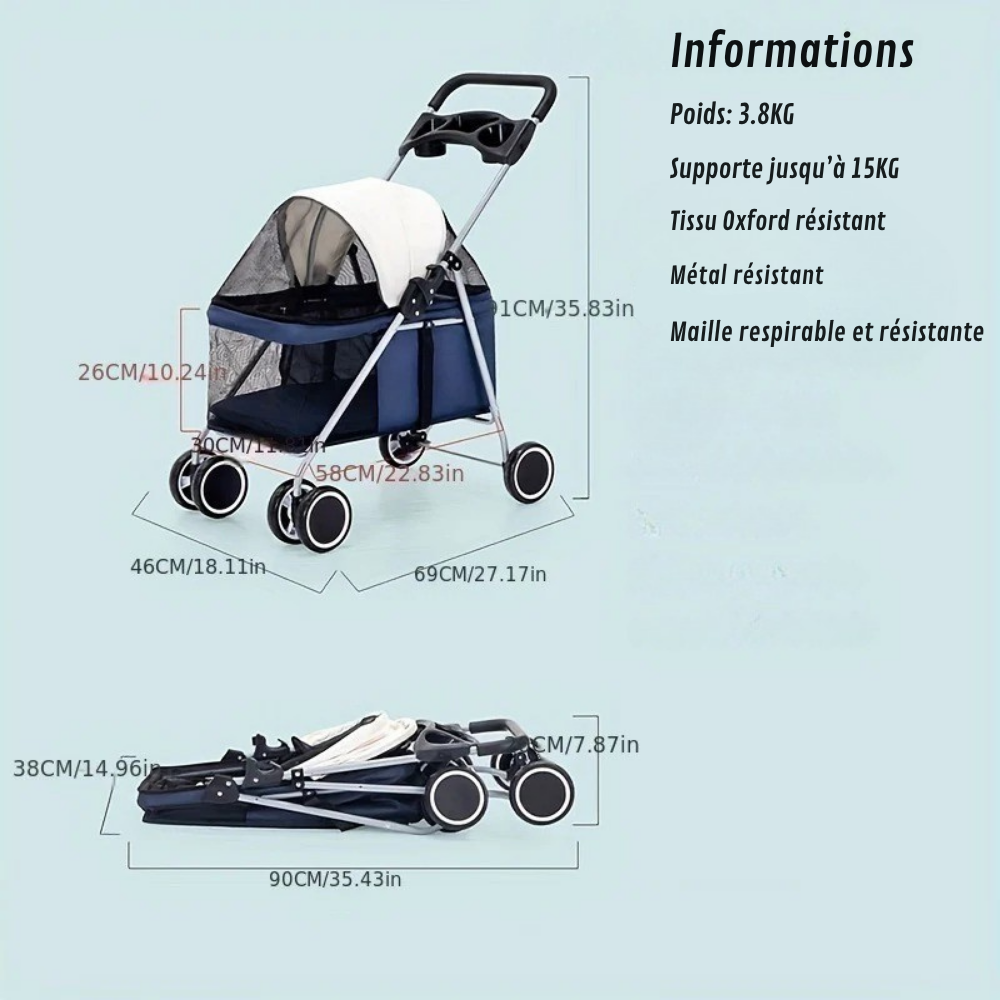 Poussette Pliable pour Chiens et Chats