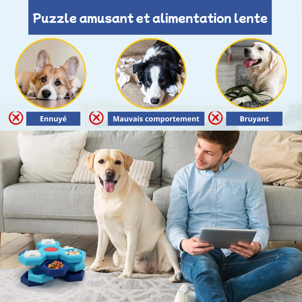 Jouet Distributeur de Croquettes Rotatif à 4 Niveaux – Puzzle Interactif pour Chiens