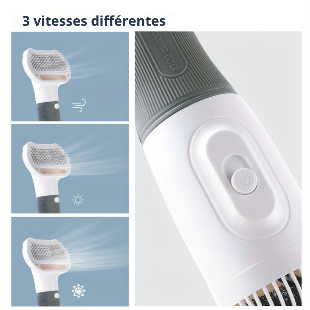 Pulseur Brosse 3-en-1 pour Chiens et Chats – 3 Vitesses, 3 Modes
