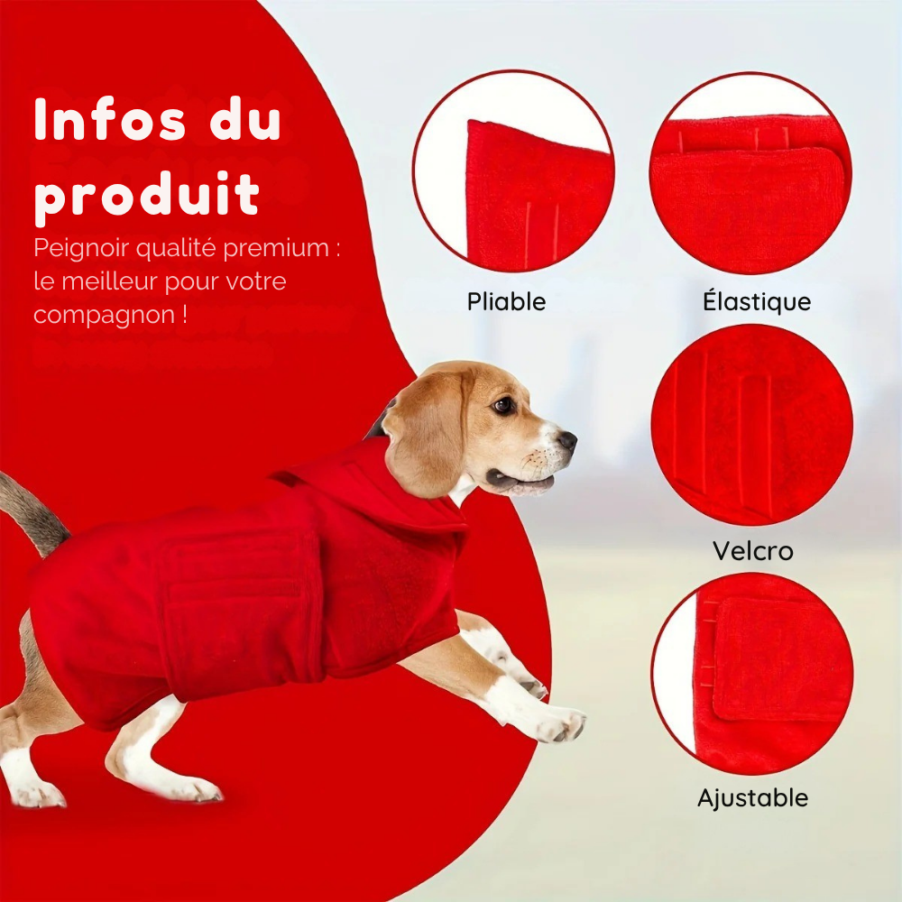 Peignoir en microfibre ultra absorbant pour Chien