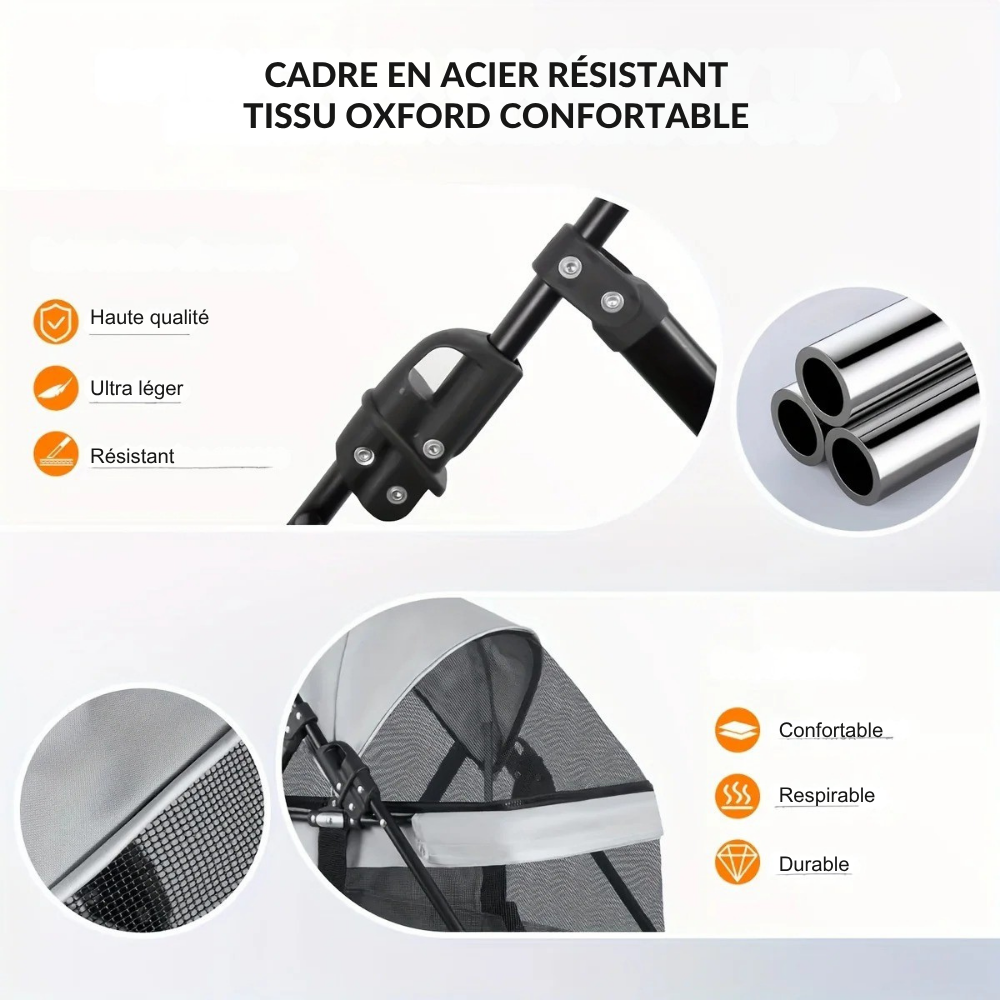 Poussette Pliable 4 Roues pour Petits à Moyens Chiens