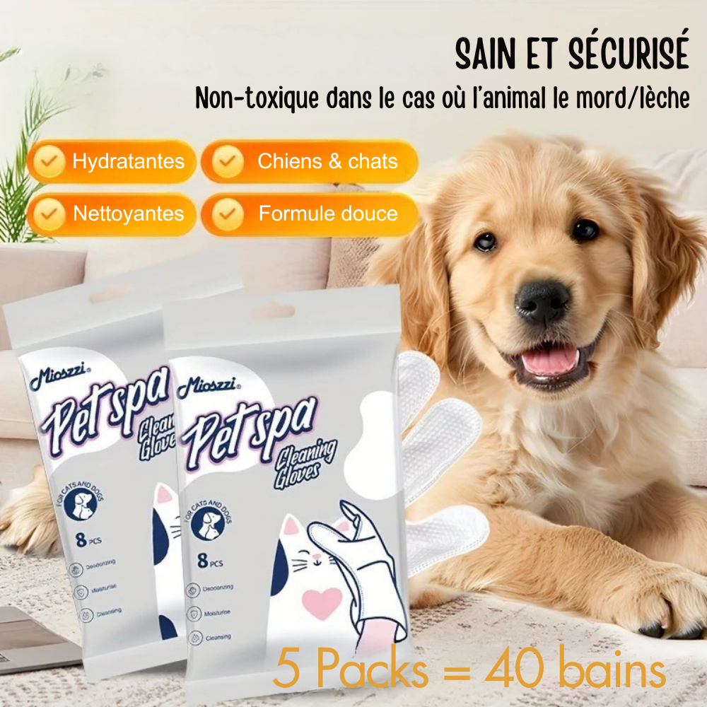 Gants Lingettes Nettoyants pour Chiens et Chats à l’Huile de Coco