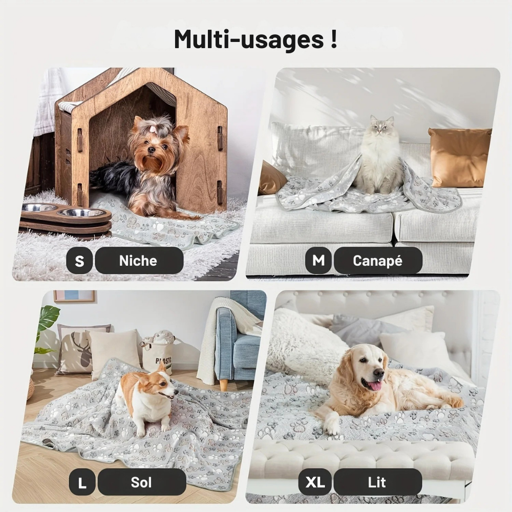 Lot de 3 Couvertures Épaisses à Motifs Pattes pour Chiens et Chats