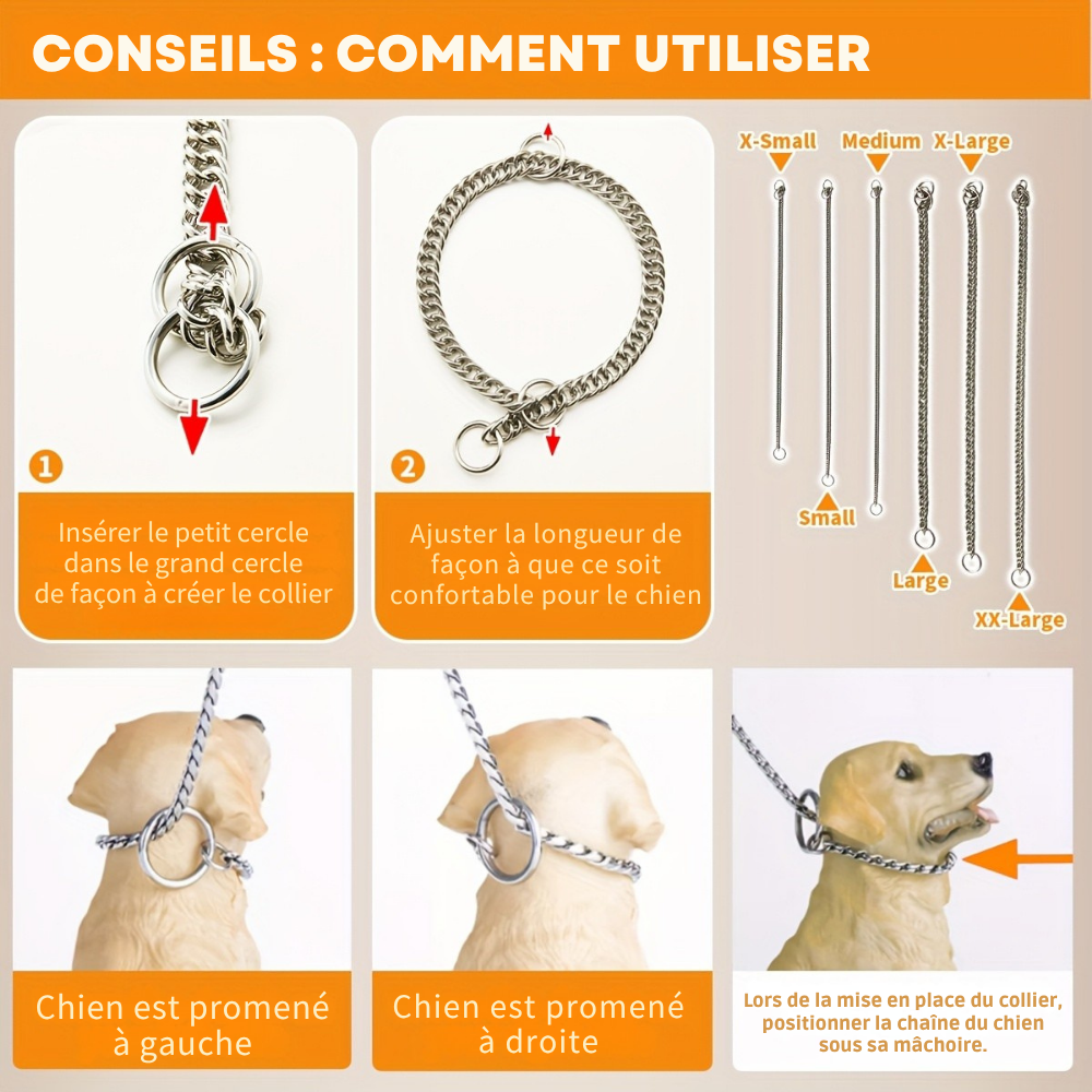 Collier étrangleur double torsion en acier inoxydable – spécial dressage comportemental