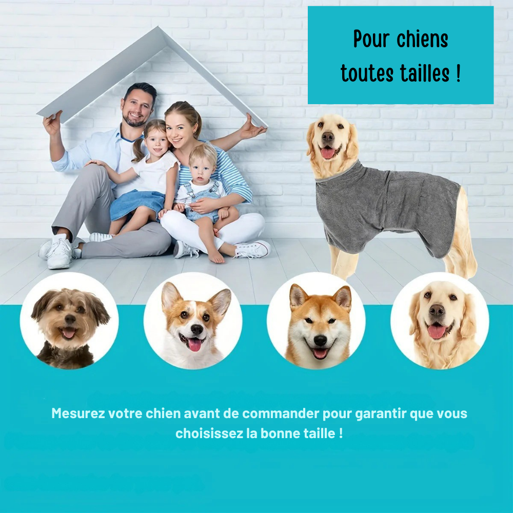 Peignoir Gris Séchage Express pour Chien