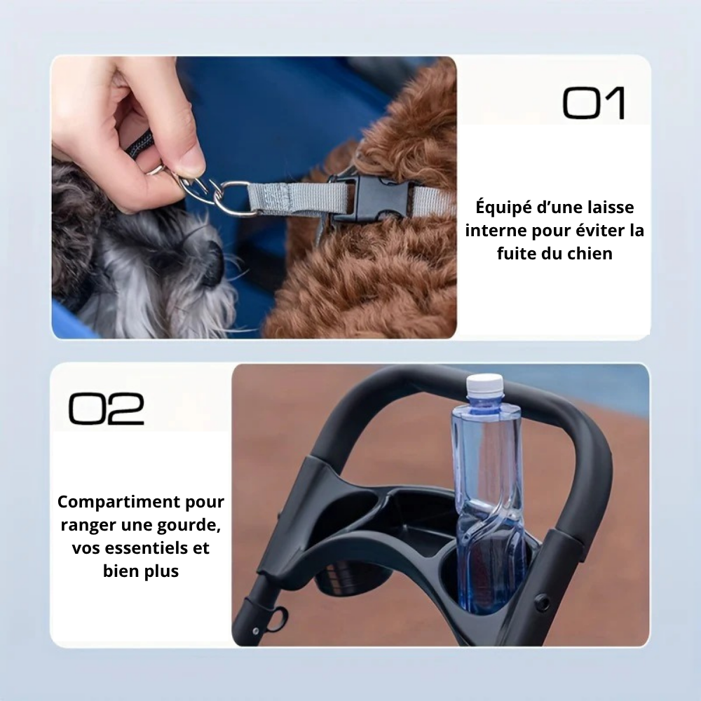 Poussette pour animaux avec toit ouvrant et maillage respirant