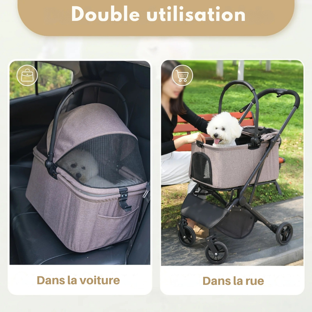 Poussette 2-en-1 pour Chats et Petits Chiens