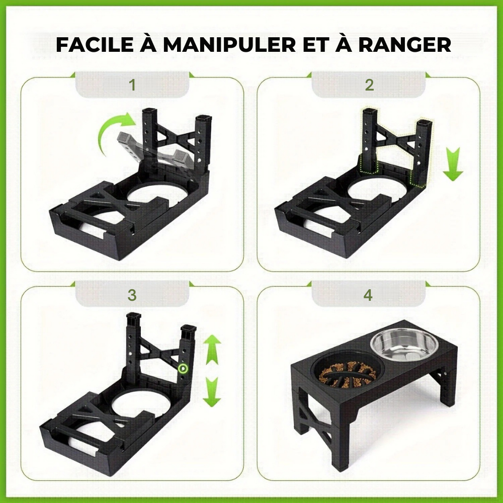 Gamelle double surélevée ajustable avec bol anti-glouton pour Chien
