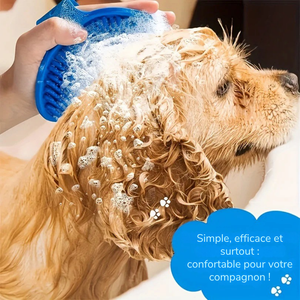 Brosse de Bain Massante en Silicone pour Chiens et Chats – Poignée Ajustable