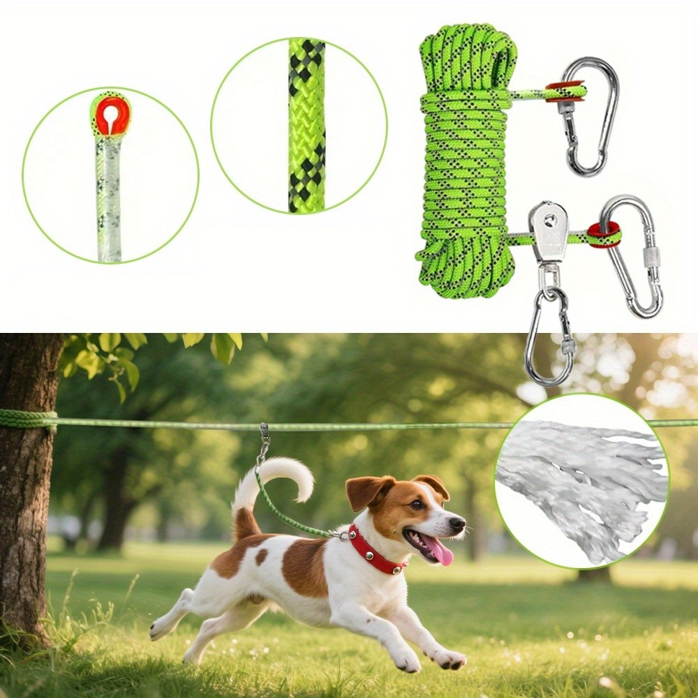 Système de Longe Aérienne pour Chien – 15 m + 3,6 m de ligne de course