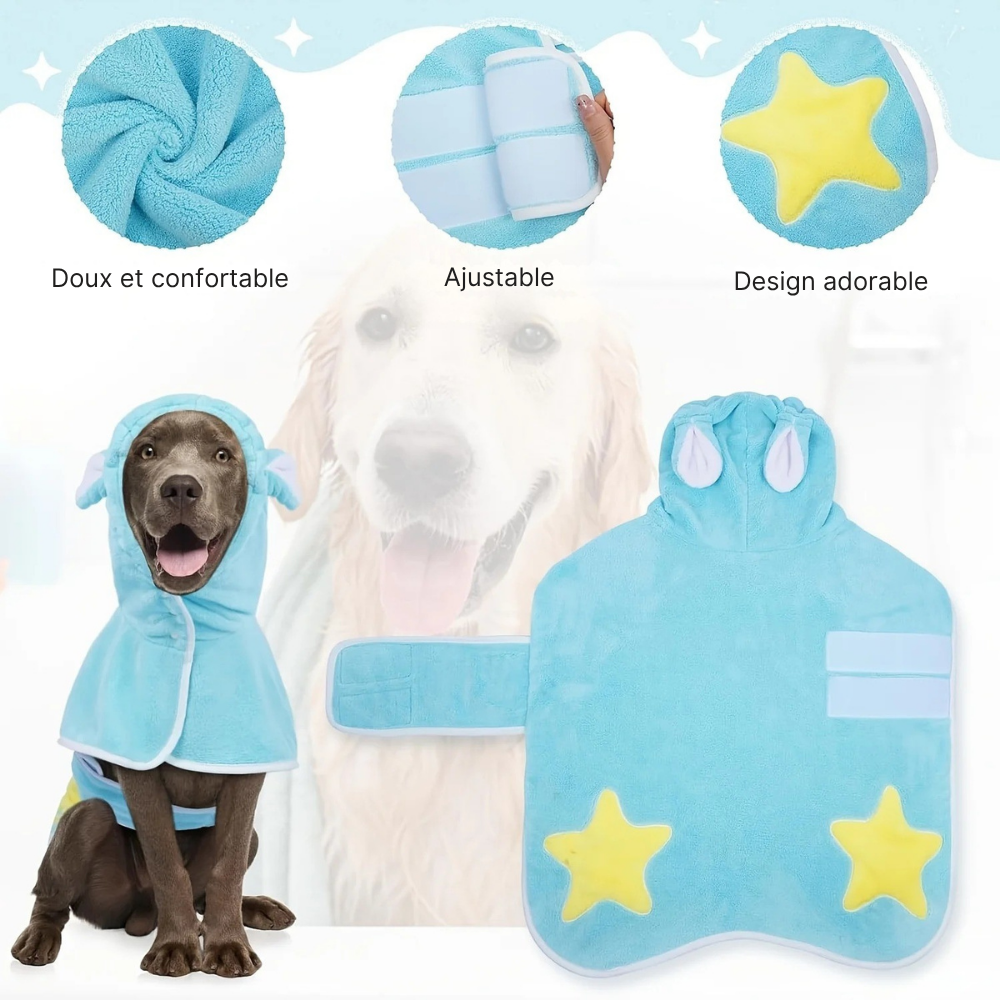 Peignoir de Bain à Capuche avec Oreilles pour Chien