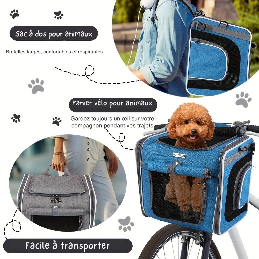 Panier vélo et sac à dos pliable pour Chien ou Chat