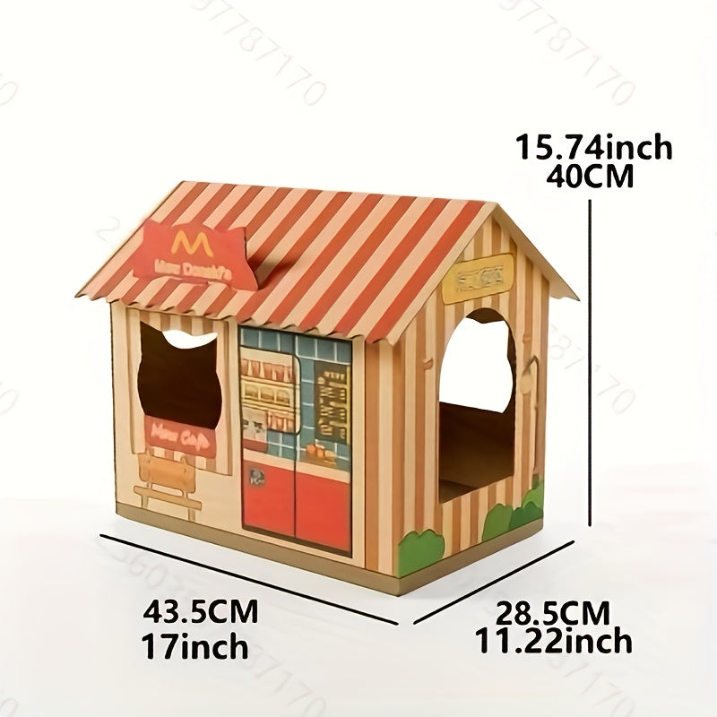 Maison en Carton Style "Mew Donald's" avec Griffoir Intégré pour Chat