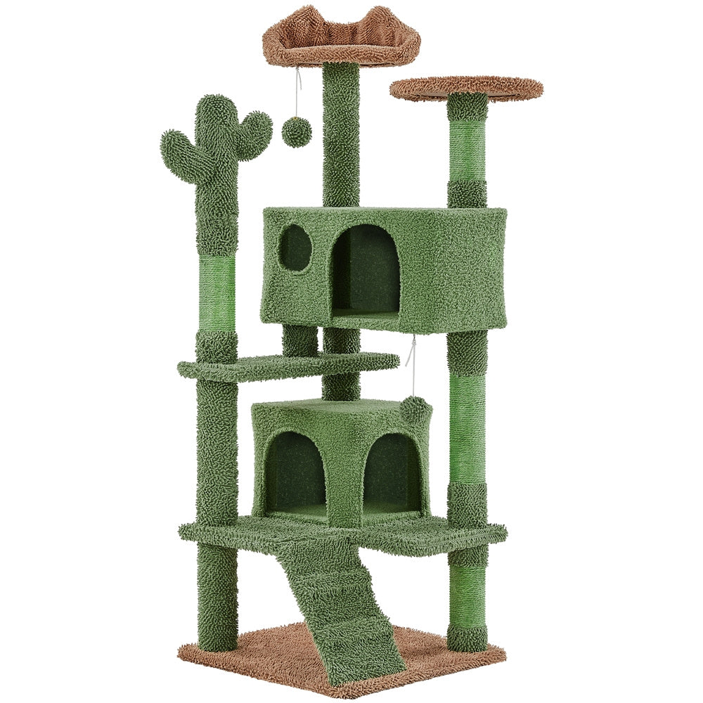 Arbre à Chat Cactus Multi-Niveaux avec Niches et Jouets Suspendus