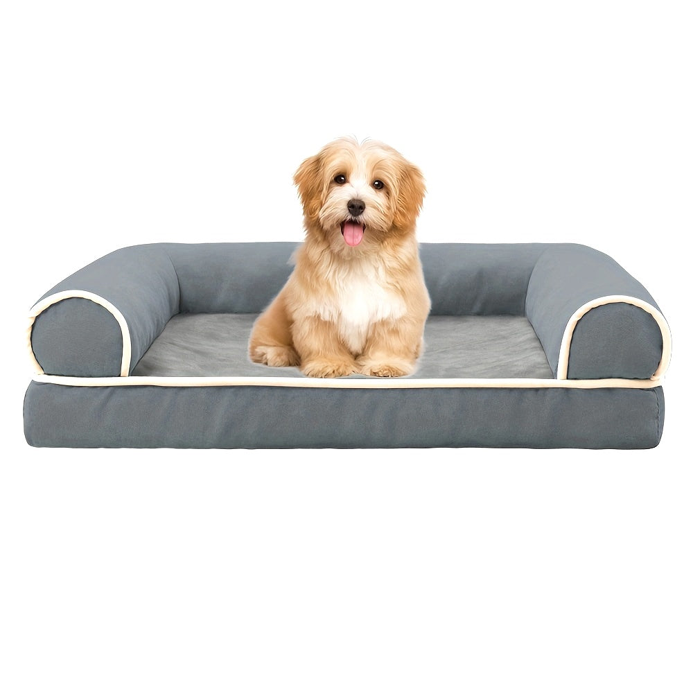 Canapé Orthopédique Gris à Mousse avec Rebord pour Chien