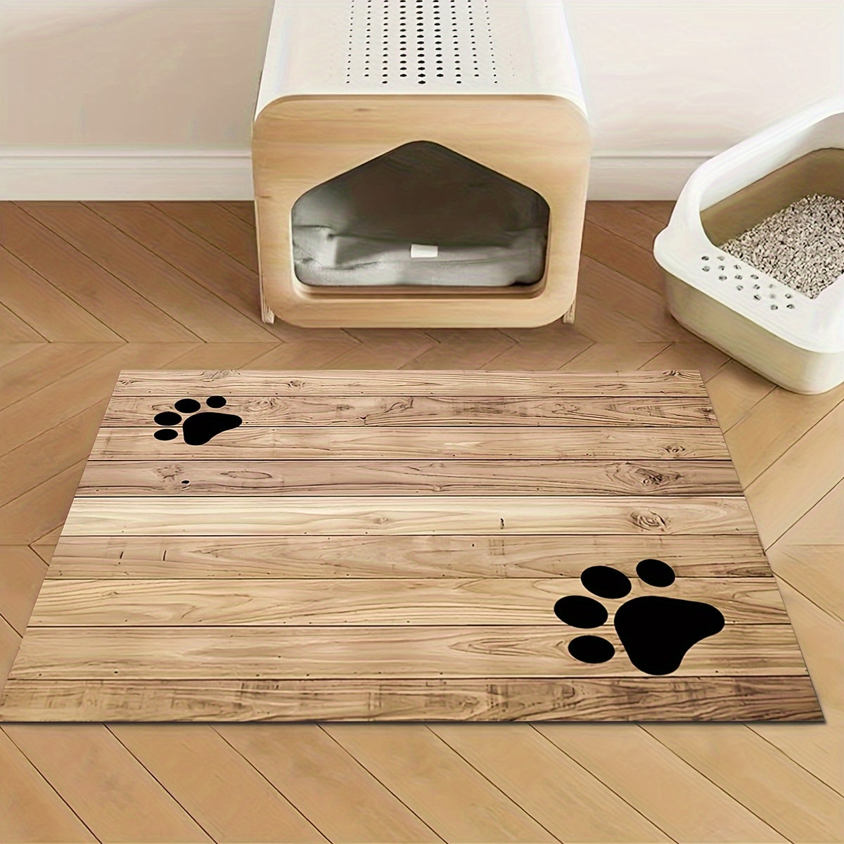 Tapis gamelle en diatomite effet bois pour chien et chat