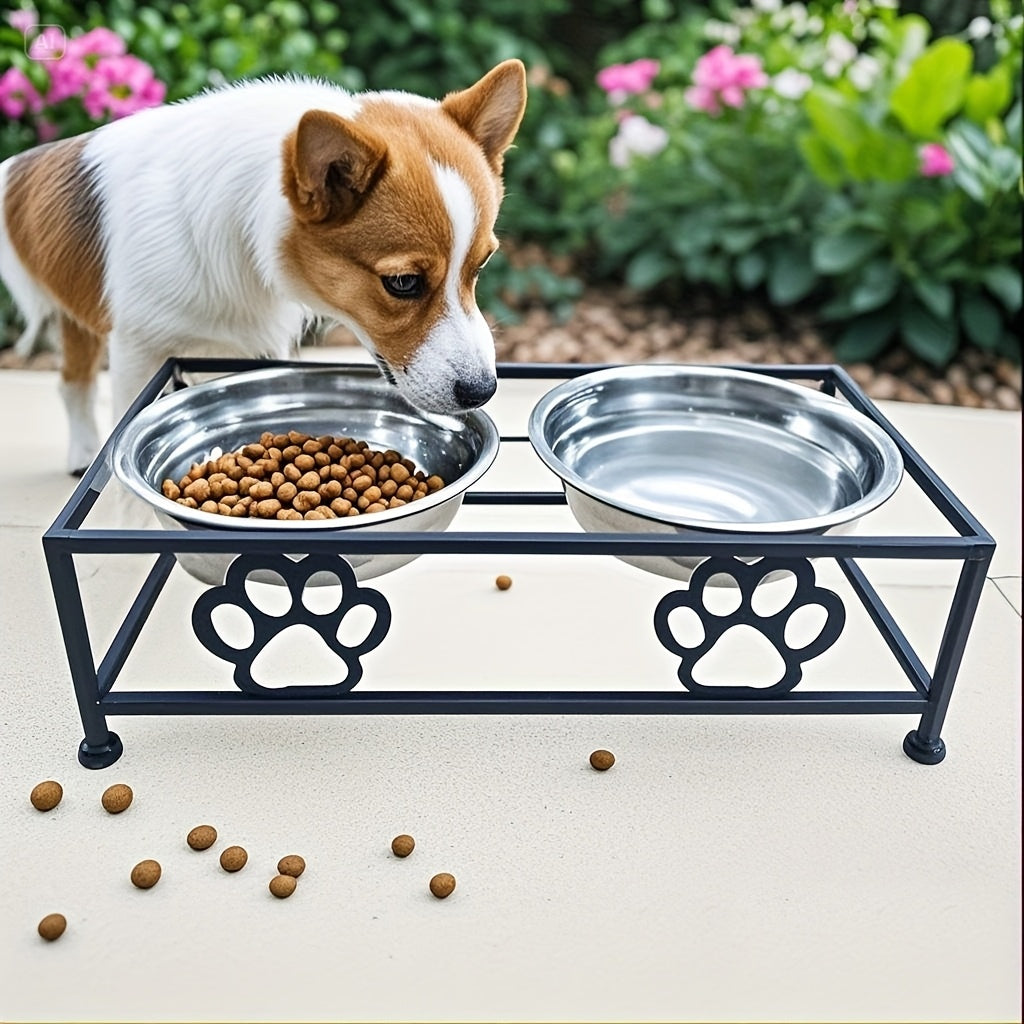 Support en fer avec doubles gamelles inox pour chien