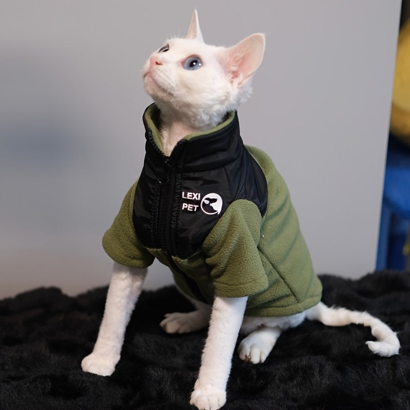 Veste Zippée Épaisse pour Chats Sans Poils – Manteau Chaud Rouge & Noir pour Automne/Hiver