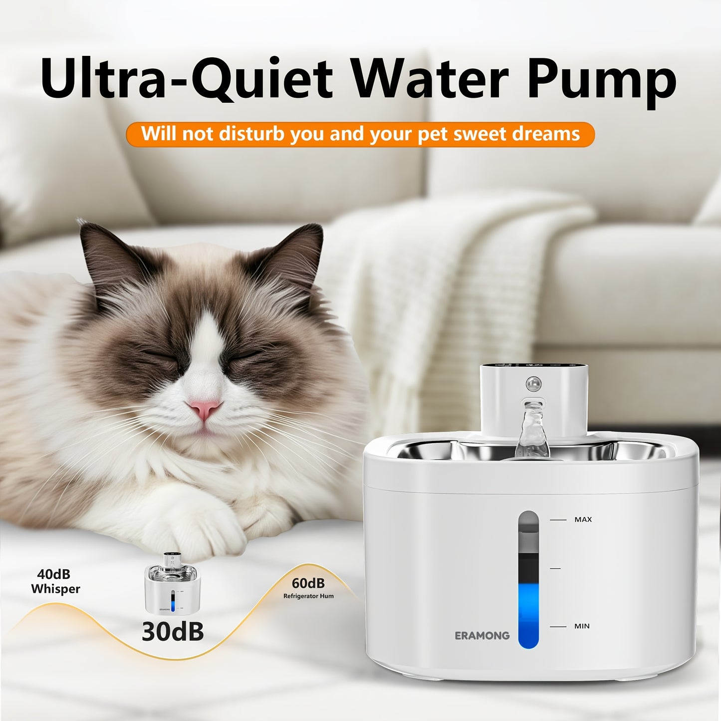 Fontaine à Eau pour Chat avec Détecteur de Mouvement – 3,5L Rechargeable