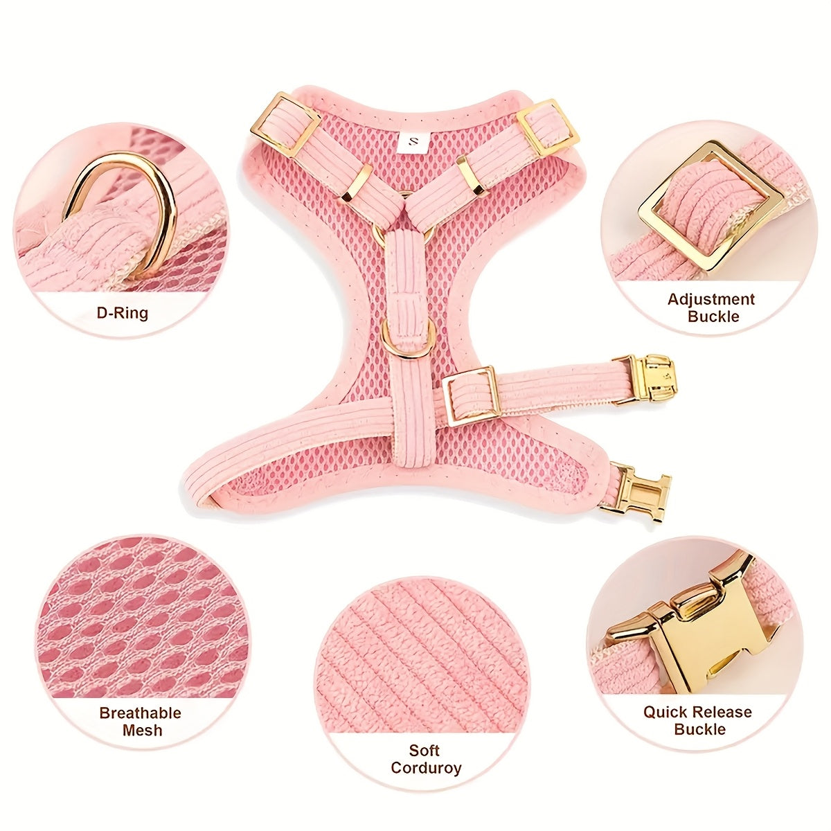 Ensemble Harnais et Accessoires en Velours Côtelé pour Chiens et Chats – 5 Pièces