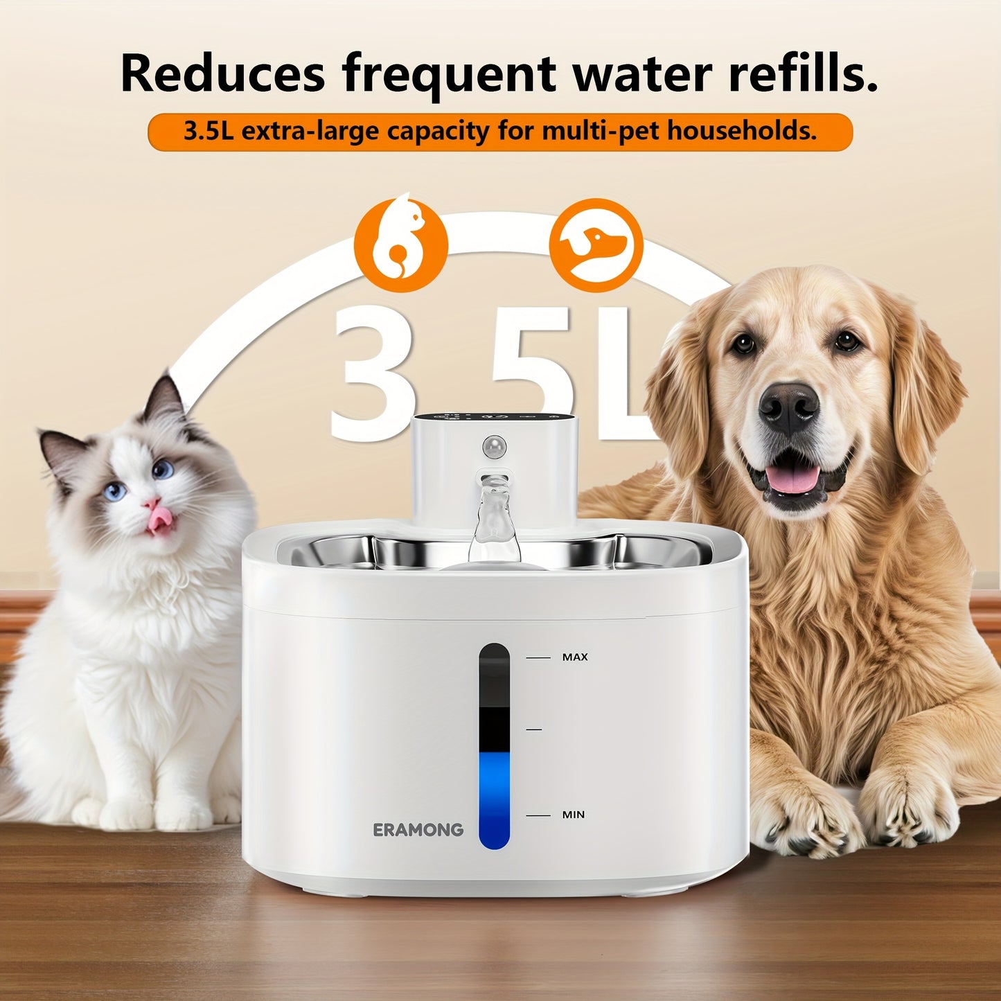 Fontaine à Eau pour Chat avec Détecteur de Mouvement – 3,5L Rechargeable