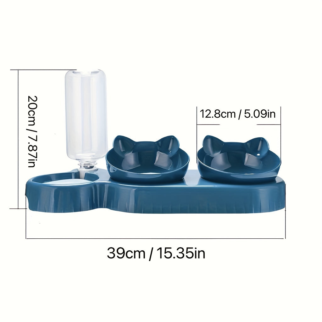 Gamelle 3 en 1 avec Réservoir d’Eau et Bols Inclinés – Design Oreilles de Chat