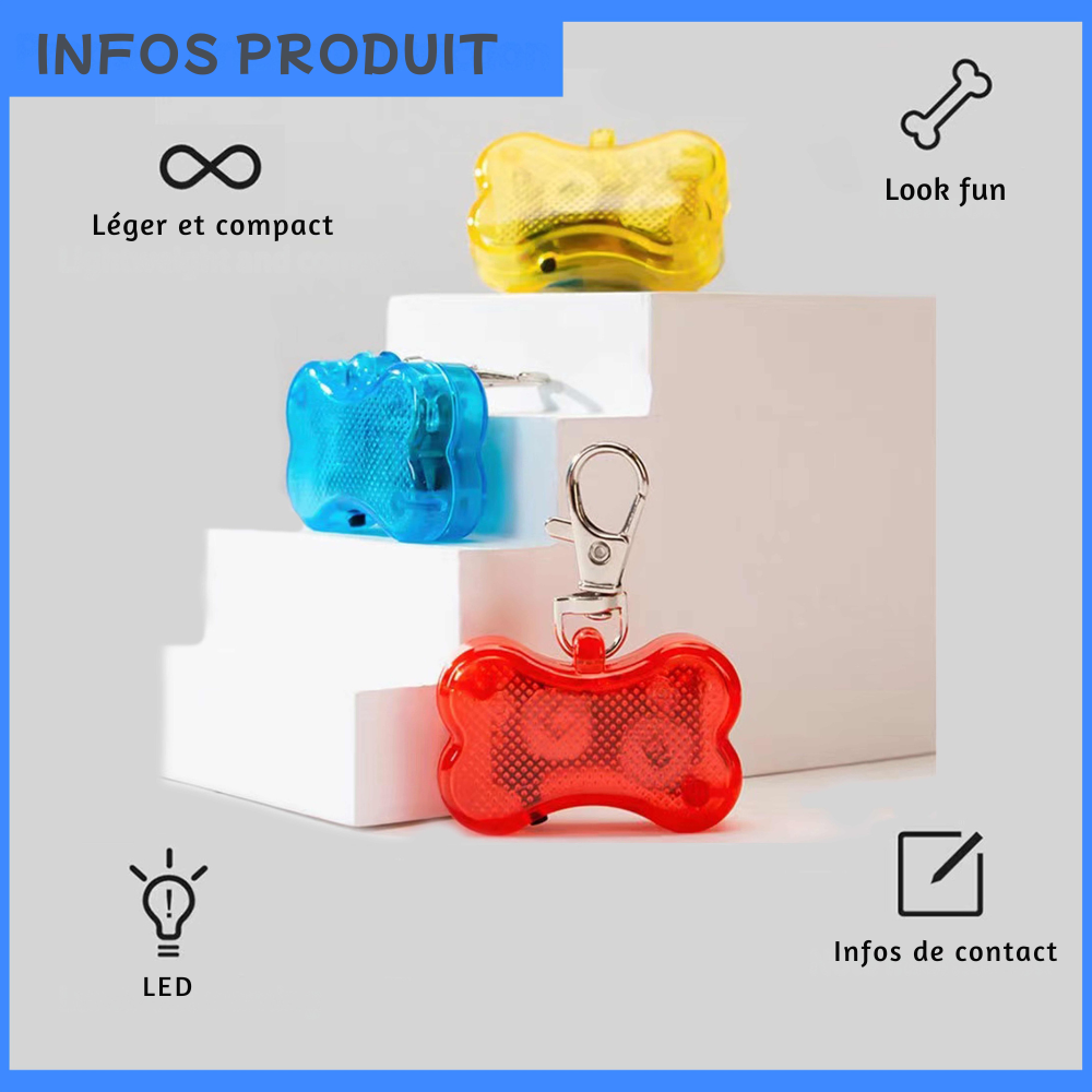 Pendentif lumineux os pour collier de chien