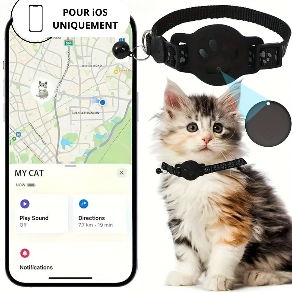 Collier GPS pour Chat avec Localisateur et Housse en Silicone (iOS)