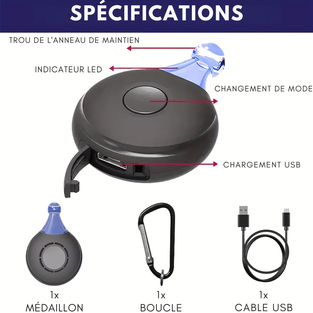 Médaillon Répulsif Ultrason Rechargeable pour Collier Chien
