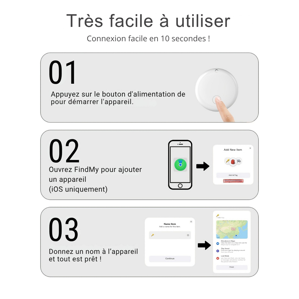 Traceur GPS Collier pour iOS – Étui Silicone Antichoc Inclus