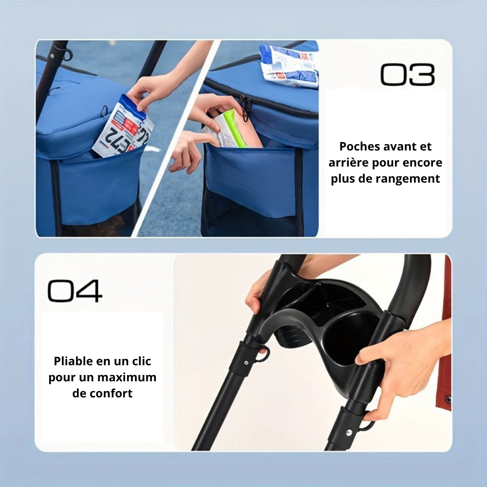Poussette pour animaux avec toit ouvrant et maillage respirant