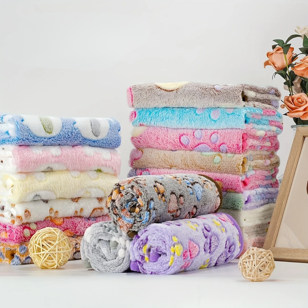 Lot de 3 Couvertures Épaisses à Motifs Pattes pour Chiens et Chats