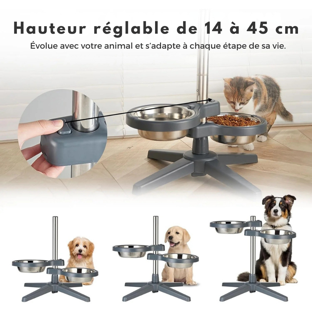 Gamelle surélevée ajustable en inox pour Chien