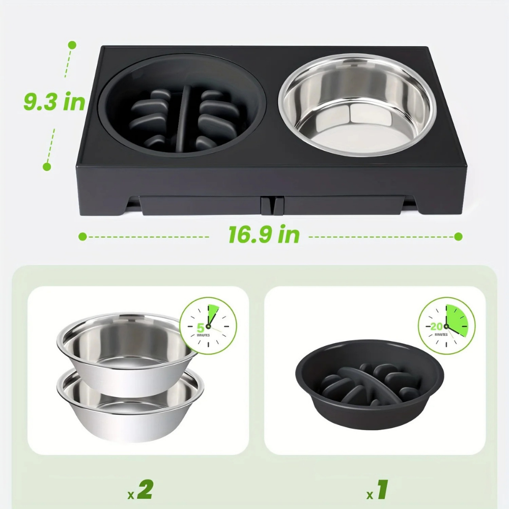 Gamelle double surélevée ajustable avec bol anti-glouton pour Chien