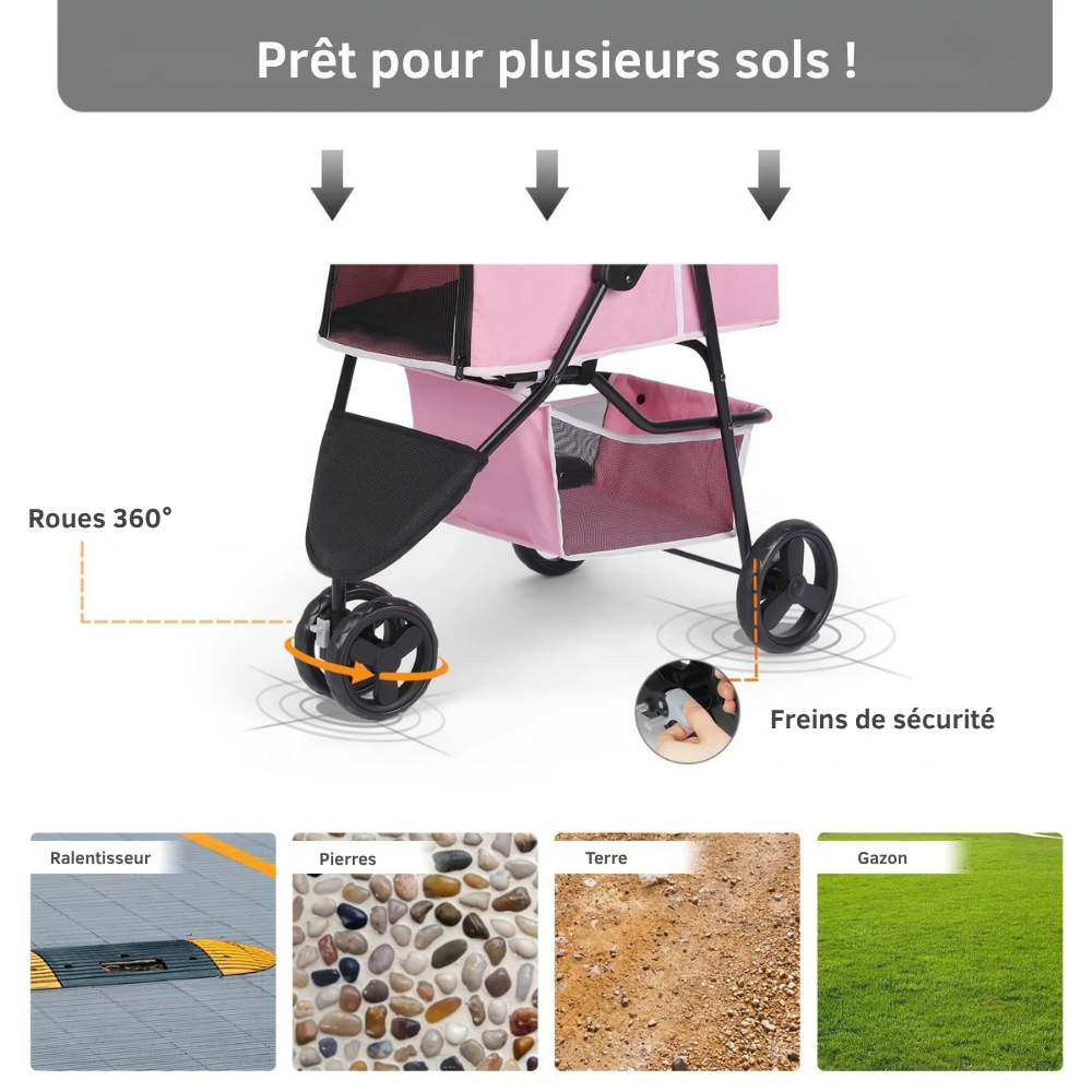 Poussette pour Chien et Chat avec Rangement Intégré