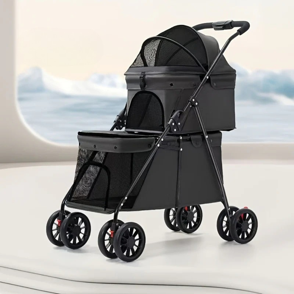 Poussette Double Pliable pour Chiens et Chats – Confort à Deux Étages