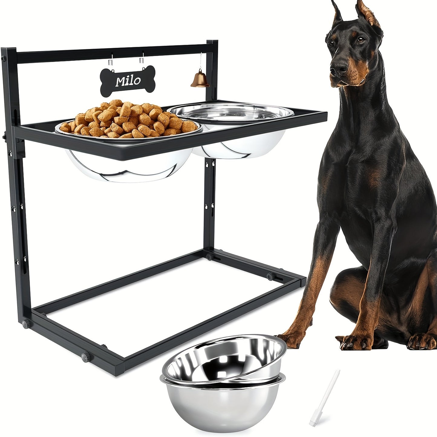 Support repas en métal ajustable avec gamelles inox pour Chien