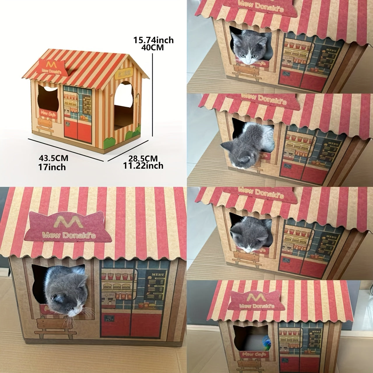 Maison en Carton Style "Mew Donald's" avec Griffoir Intégré pour Chat