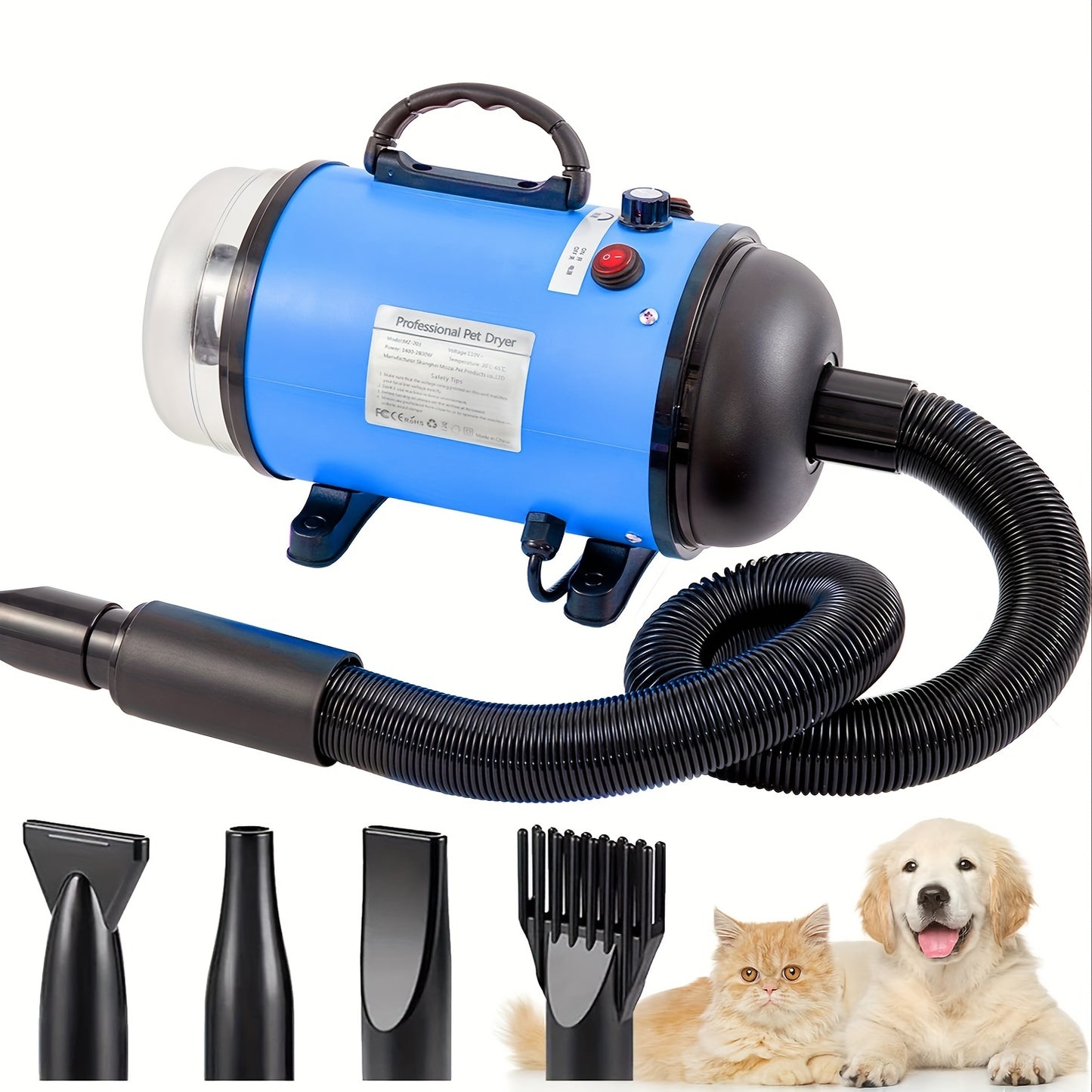 Pulseur Professionnel Silencieux – 4 Embouts & Tuyau 2,5 m