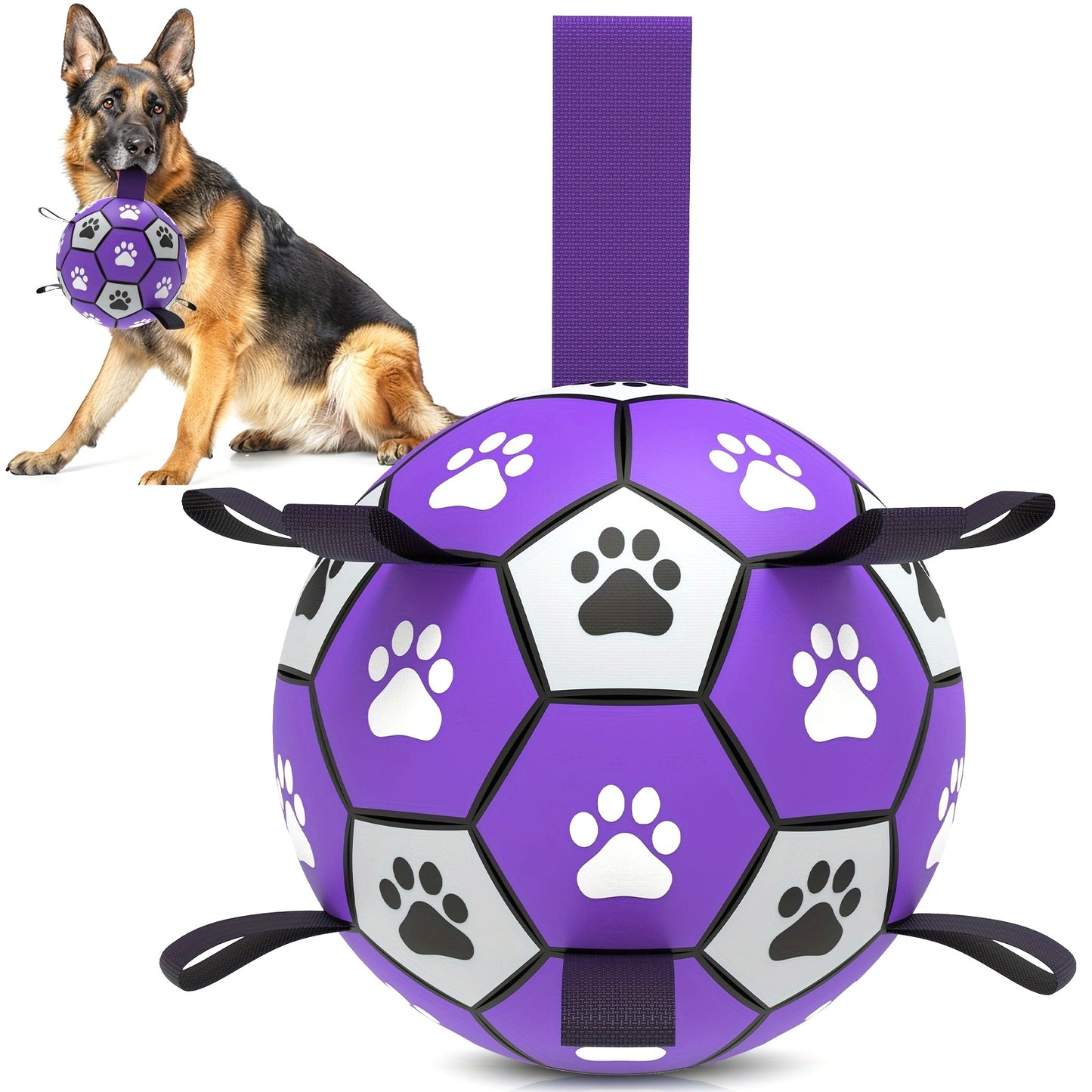 Ballon de Football pour Chien avec Poignées - Violet & Noir