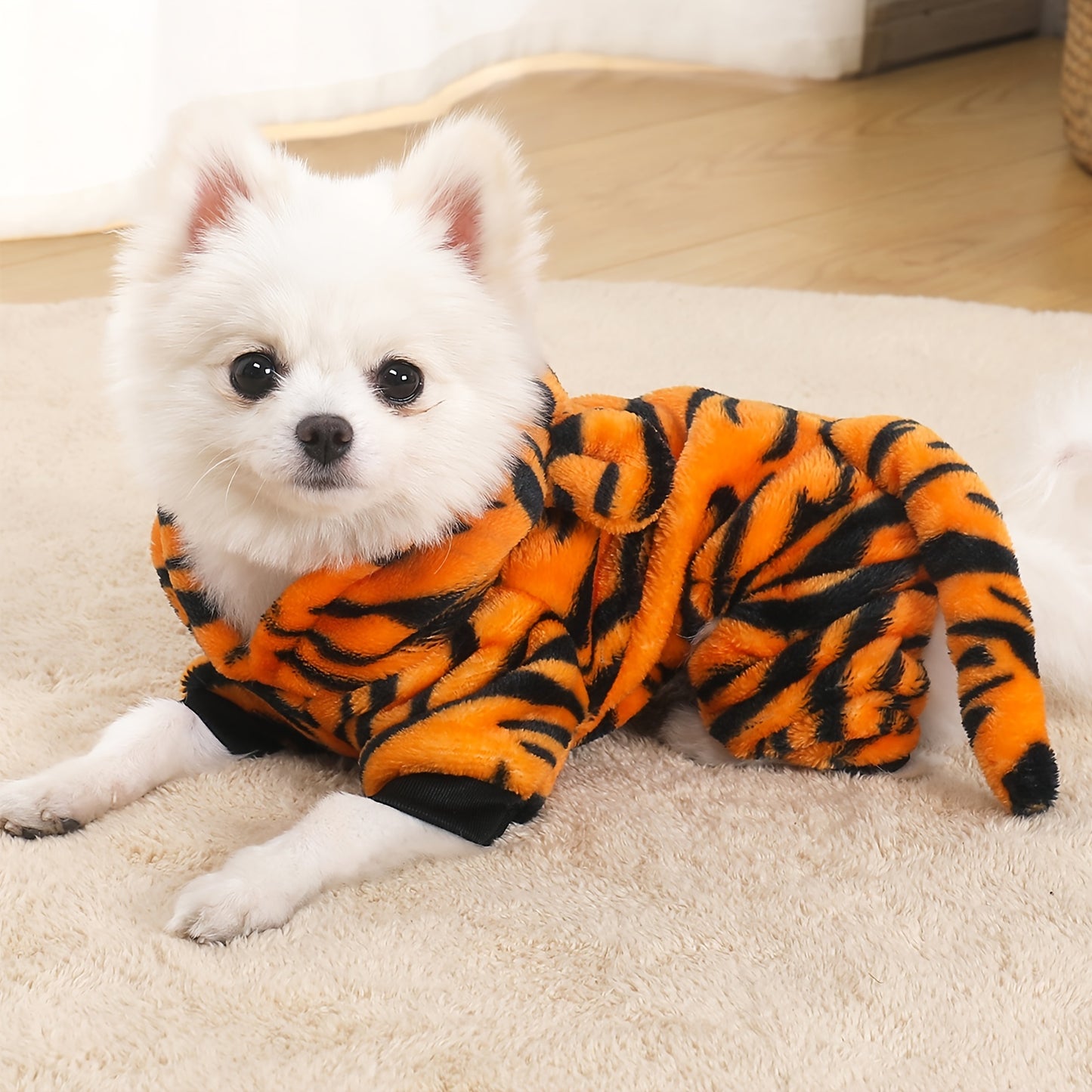 Costume Tigre Doublé pour Chiens et Chats – Combinaison Hiver à Capuche