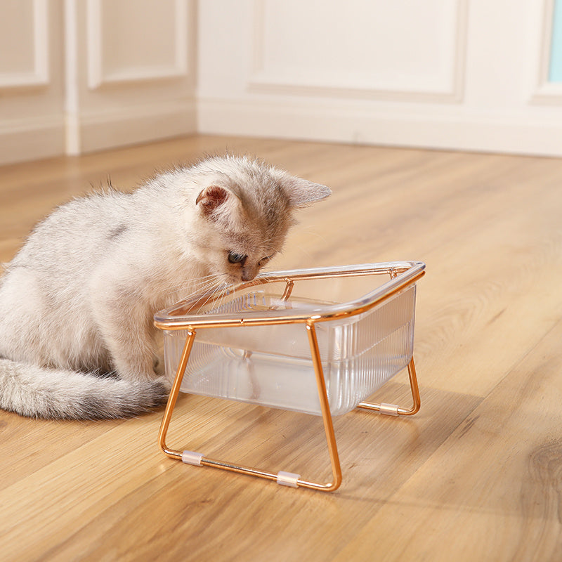 Gamelle Double Surélevée Transparente pour Chats – 15° Inclinée