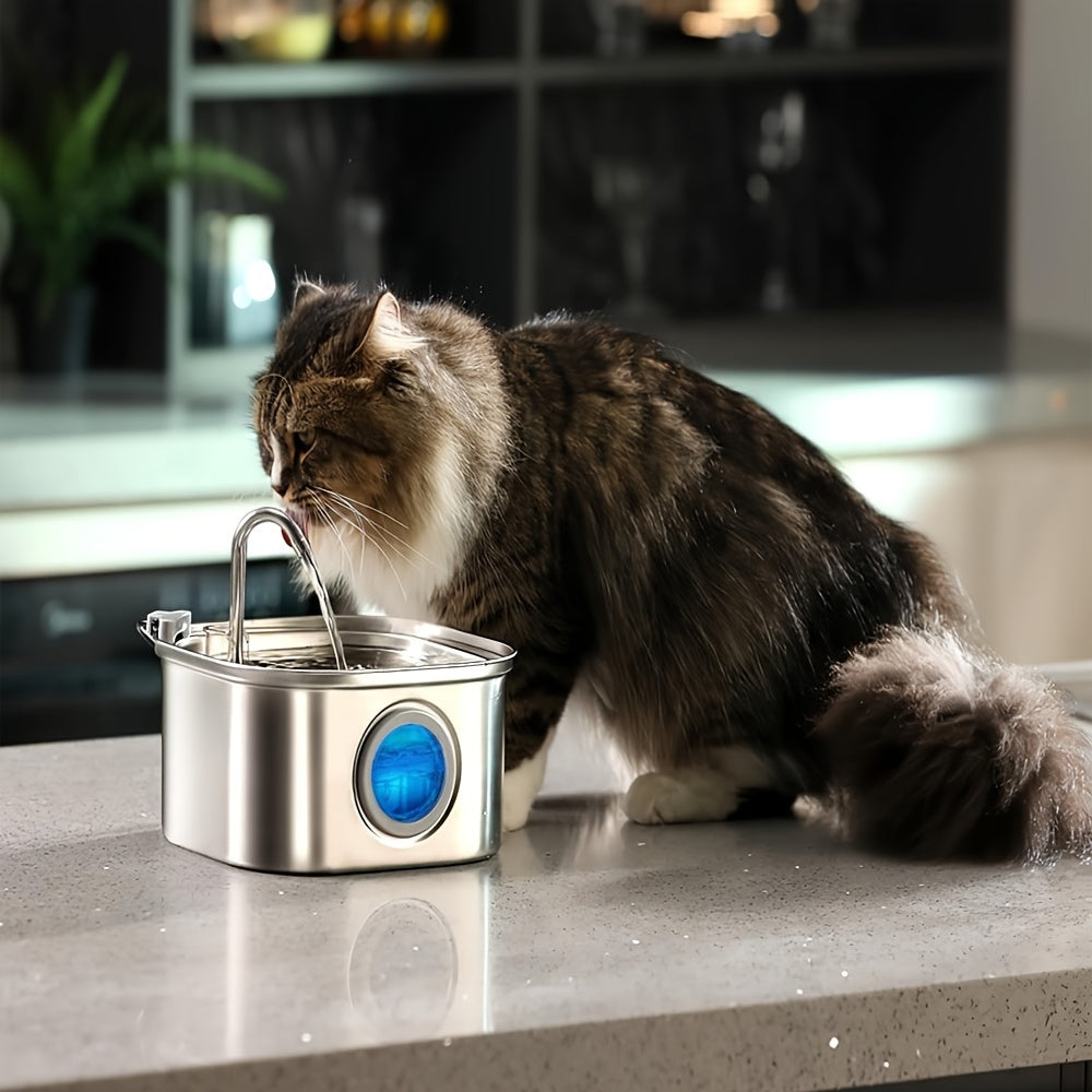Fontaine à eau 3.2L inox avec filtre carbone & fenêtre de niveau pour Chat et Chien