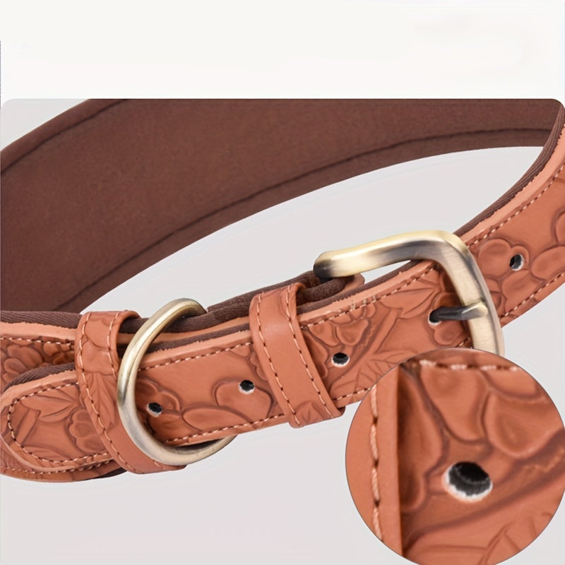 Collier en Simili Cuir Floral avec Doublure Respirante pour Chien