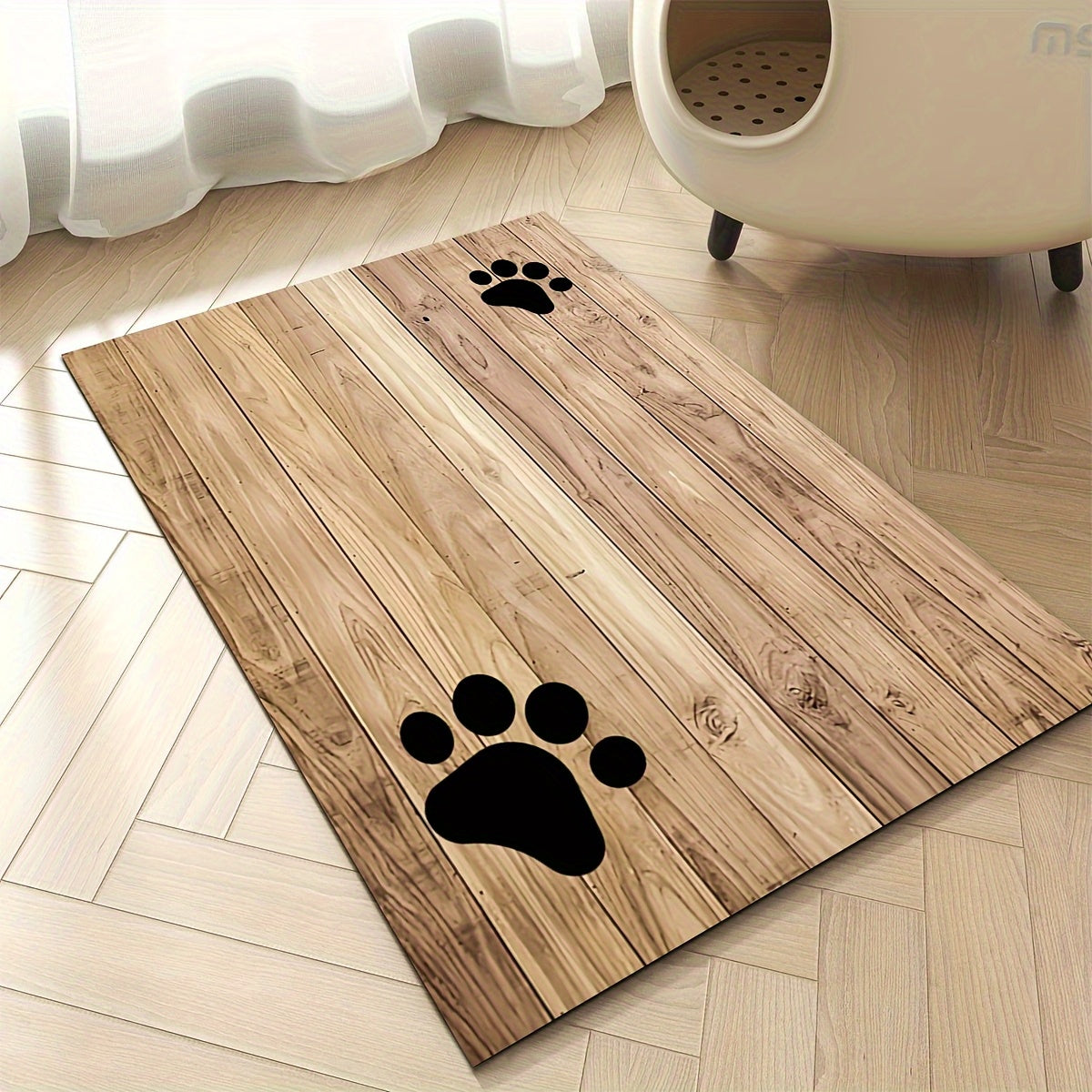 Tapis gamelle en diatomite effet bois pour chien et chat