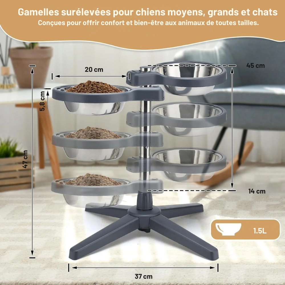 Gamelle surélevée ajustable en inox pour Chien