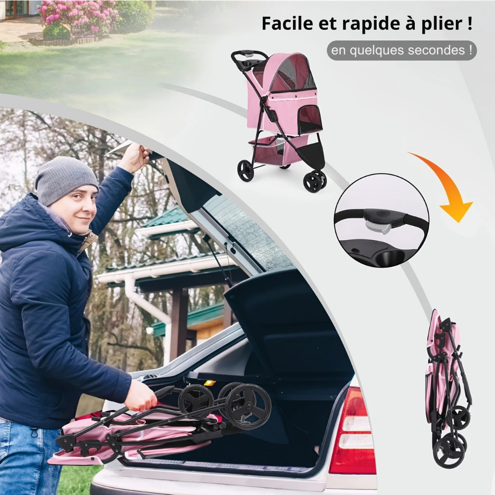 Poussette pour Chien et Chat avec Rangement Intégré