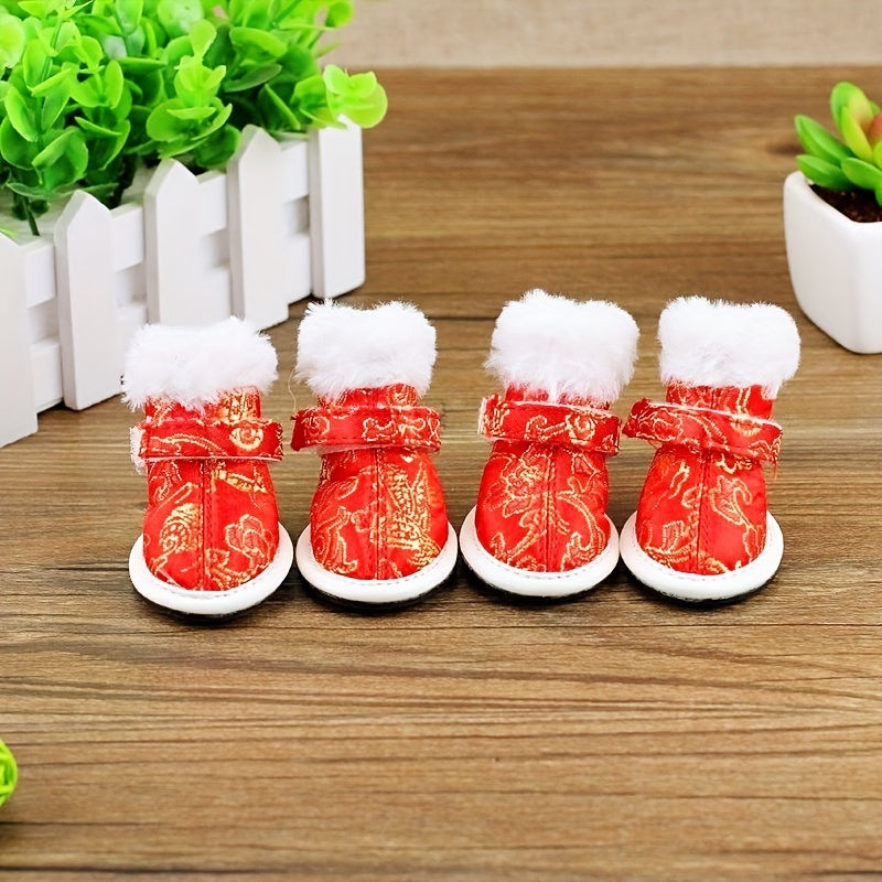 Bottines Hiver Style Tang pour Chiens et Chats – Chaussures Festives Doublées en Velours