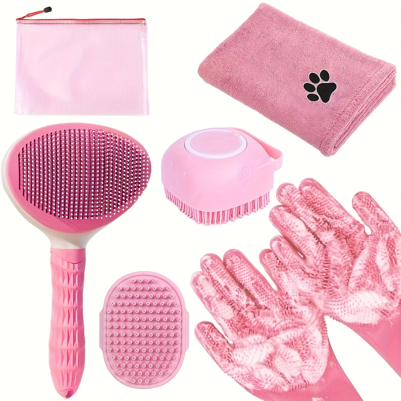 Kit de Toilettage 6-en-1 pour Chiens et Chats – Brosse, Gants, Serviette & Accessoires